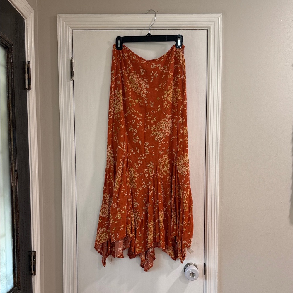 Free People Floral Maxi Skirt in Orange